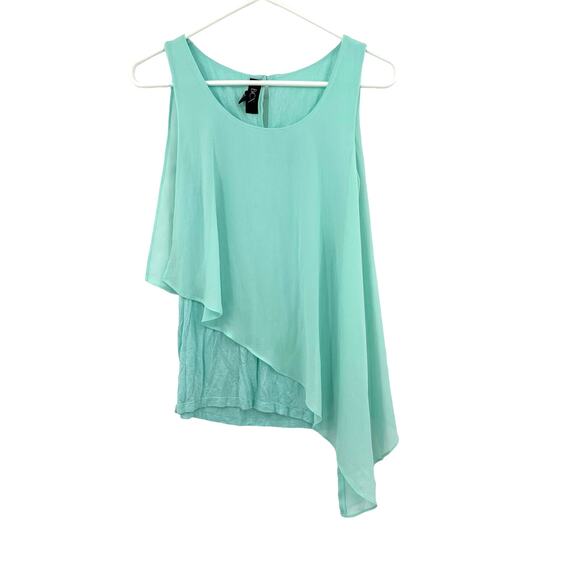 BCX‎ Size XS Blouse Mint Blue Asymmetrical Overlay Sleeveless Tank Drape Flowy - Picture 1 of 4